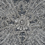 Fancy Silver Beaded Rhinestone Panel on a White Mesh - 37.5" x 19"