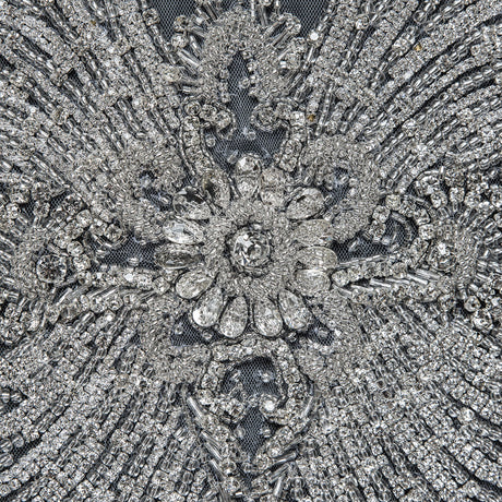 Fancy Silver Beaded Rhinestone Panel on a White Mesh - 37.5" x 19"