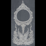 Fancy Silver Beaded Rhinestone Panel on a White Mesh - 37.5" x 19"
