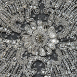 Fancy Silver Beaded Rhinestone Panel on a Nude Mesh - 37.5" x 19"