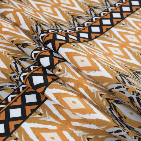 Golden Oak and Spruce Yellow Geometric Printed Stretch Double Knit