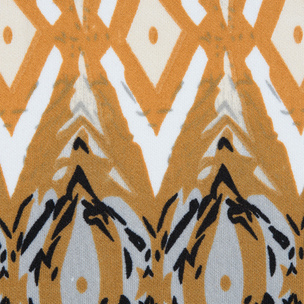 Golden Oak and Spruce Yellow Geometric Printed Stretch Double Knit