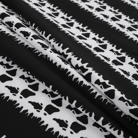 Black and White Abstract Awning Stripes on a Stretch Double Knit