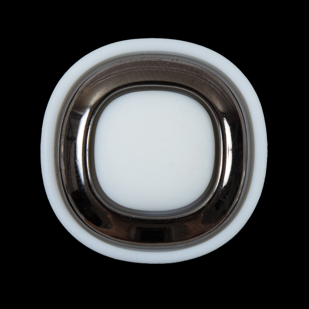 White and Gunmetal 2-Piece Plastic Button - 48L/30.5mm