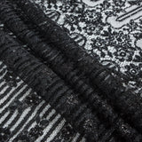 Metallic Lace with Eyelash Fringe Edges - Black Striped Floral - Made in France