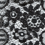 Metallic Lace with Eyelash Fringe Edges - Black Striped Floral - Made in France