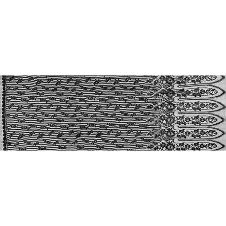 Metallic Lace with Eyelash Fringe Edges - Black Striped Floral - Made in France