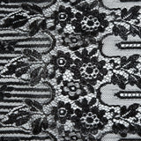Metallic Lace with Eyelash Fringe Edges - Black Striped Floral - Made in France