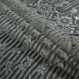 Metallic Lace with Eyelash Fringe Edges - Aqua Gray and Silver Striped Floral - Made in France