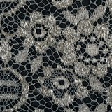 Metallic Lace with Eyelash Fringe Edges - Aqua Gray and Silver Striped Floral - Made in France