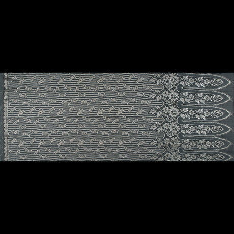 Metallic Lace with Eyelash Fringe Edges - Aqua Gray and Silver Striped Floral - Made in France