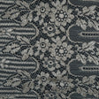 Metallic Lace with Eyelash Fringe Edges - Aqua Gray and Silver Striped Floral - Made in France