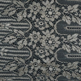 Metallic Lace with Eyelash Fringe Edges - Aqua Gray and Silver Striped Floral - Made in France