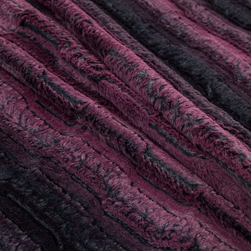 Famous NYC Designer Red Plum and Black Striped Faux Fur