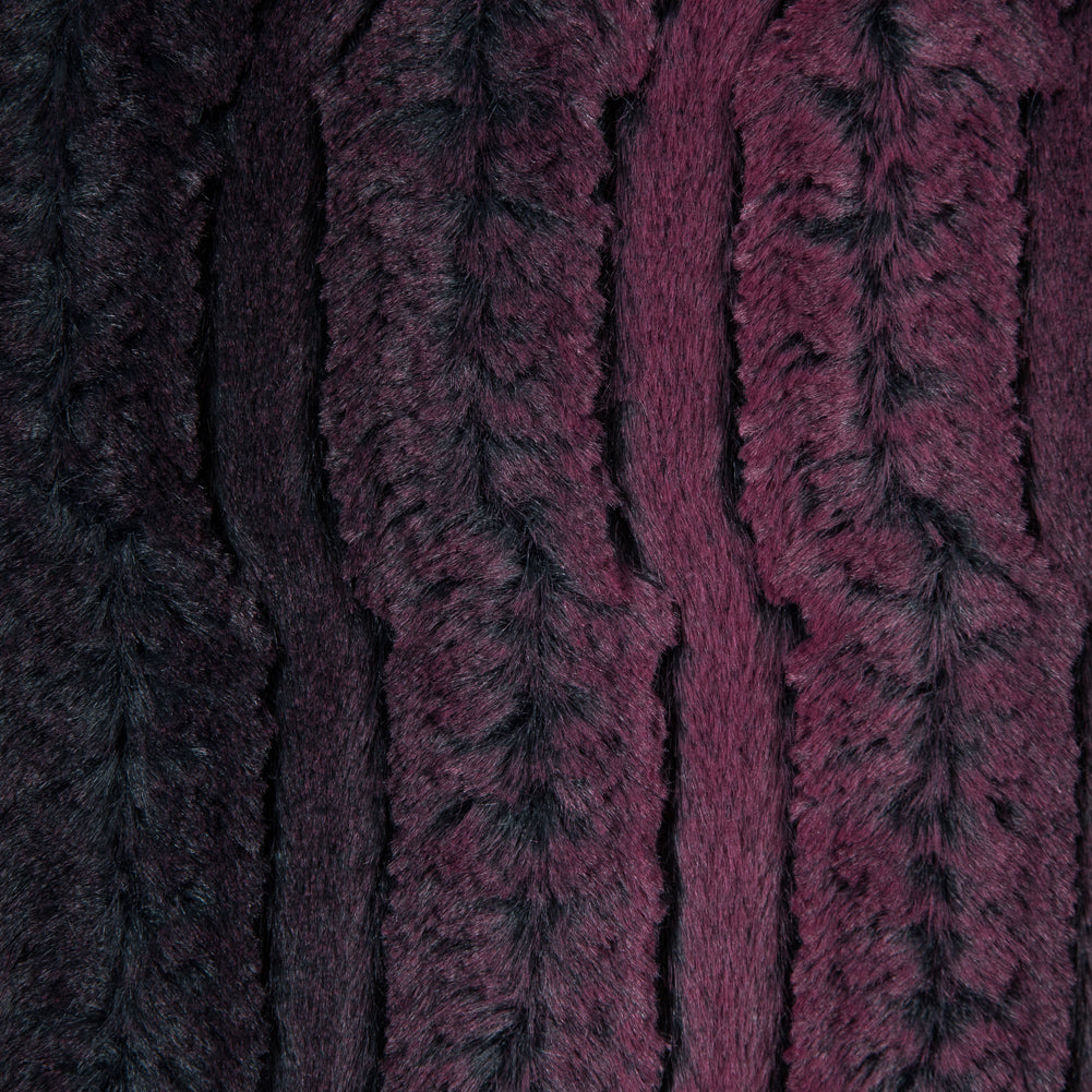 Famous NYC Designer Red Plum and Black Striped Faux Fur