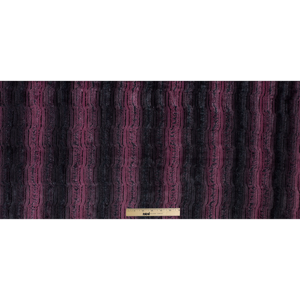 Famous NYC Designer Red Plum and Black Striped Faux Fur