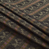 Olive Green Polyester Blend with Woven Floral Stripes