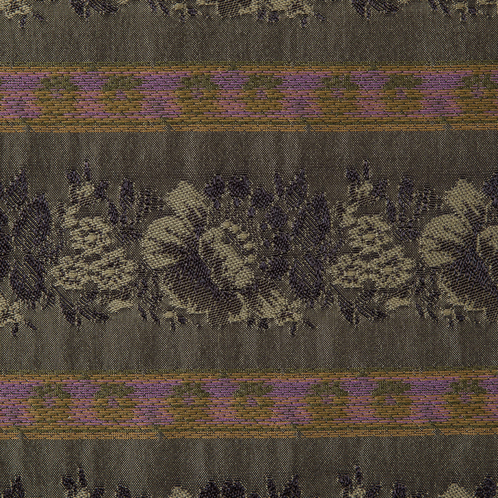 Olive Green Polyester Blend with Woven Floral Stripes