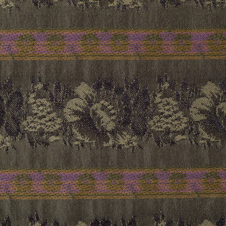 Olive Green Polyester Blend with Woven Floral Stripes
