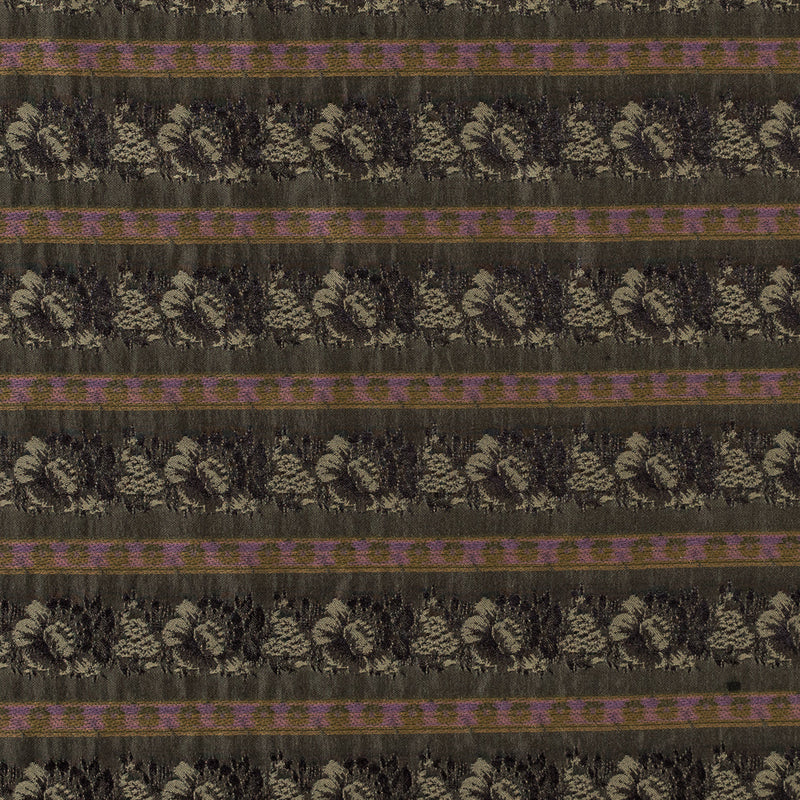 Olive Green Polyester Blend with Woven Floral Stripes