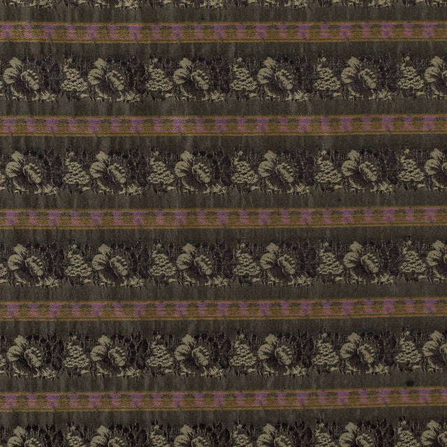 Olive Green Polyester Blend with Woven Floral Stripes