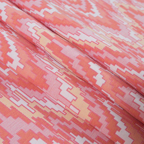 Peach Pink and Golden Haze Geometric Blended Cotton Woven