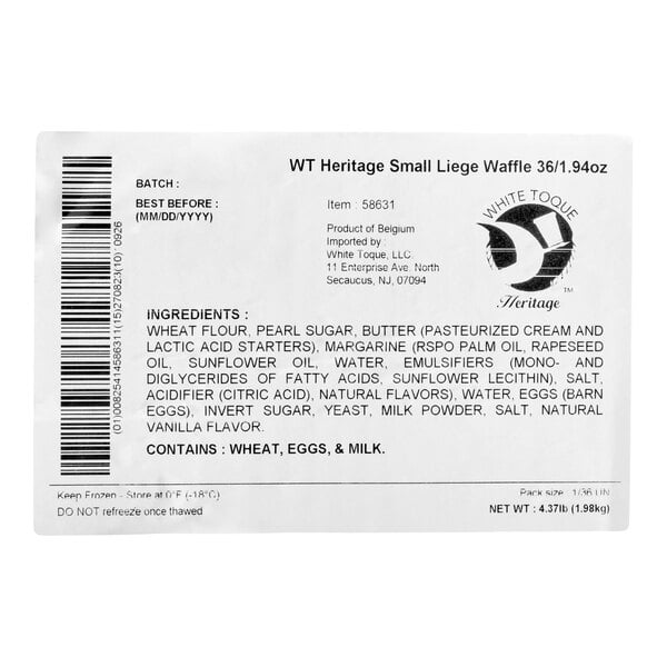 White Toque Heritage Small Liege Butter and Margarine Waffle 1.94 oz. - 36/Case
