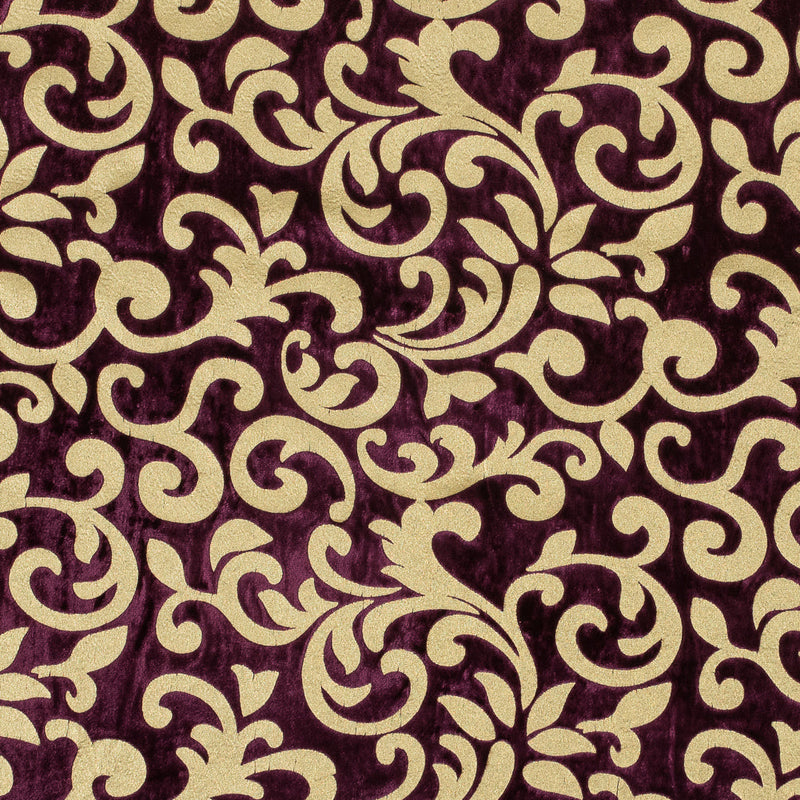 Royal Purple Velvet with Royal Gold Foil Foliage Design