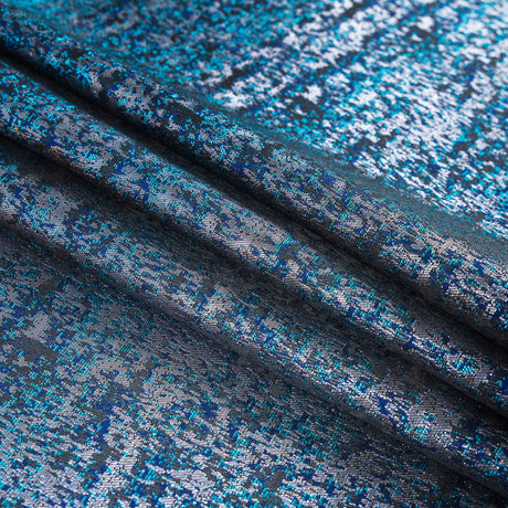 Metallic Dazzling Blue, Tropical Green and Silver Abstract Brocade