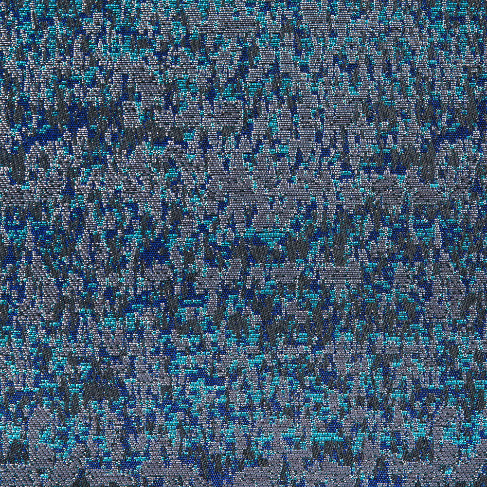 Metallic Dazzling Blue, Tropical Green and Silver Abstract Brocade