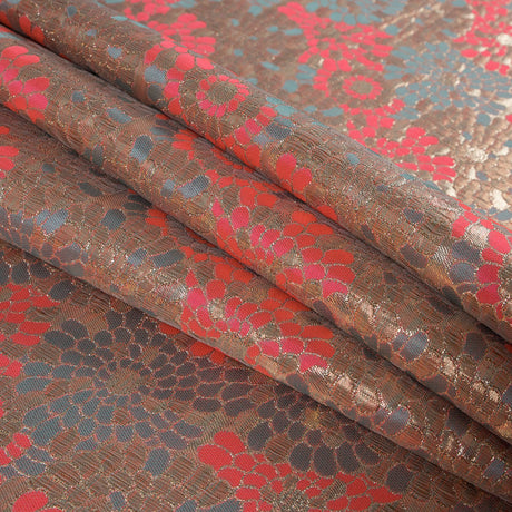 Metallic Gold and Neon Calypso Coral Floral Brocade
