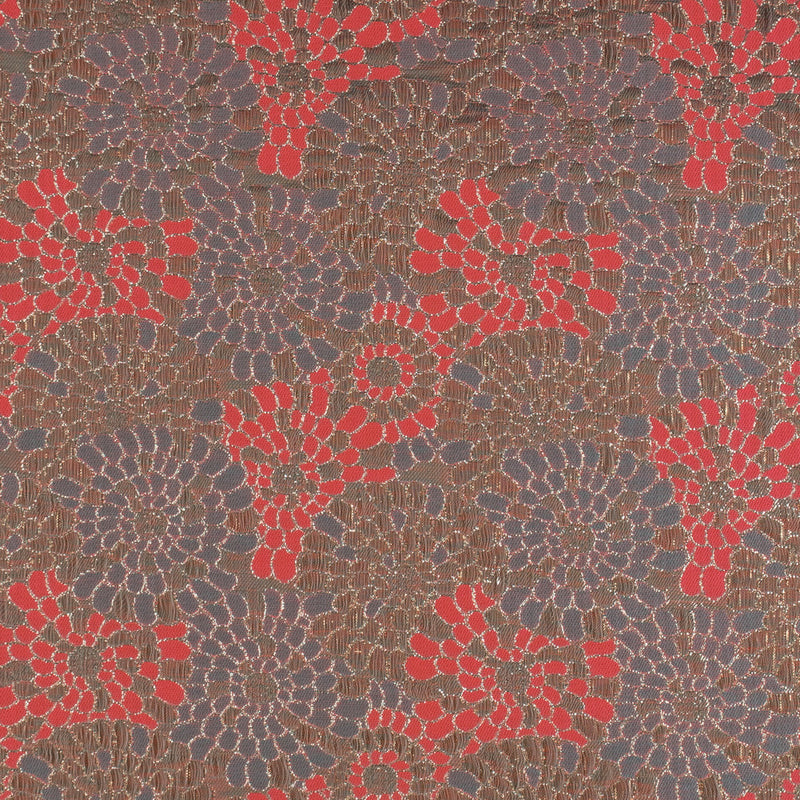 Metallic Gold and Neon Calypso Coral Floral Brocade