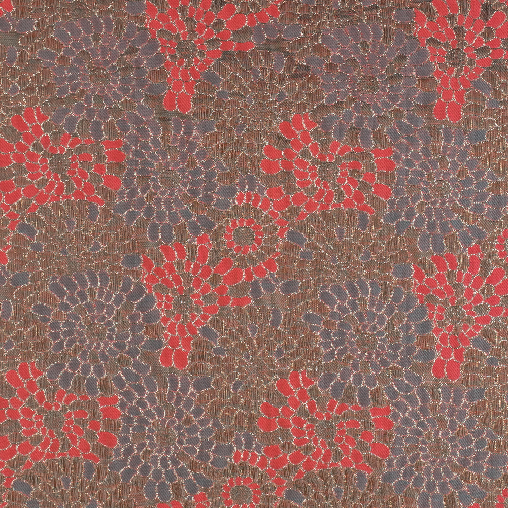 Metallic Gold and Neon Calypso Coral Floral Brocade