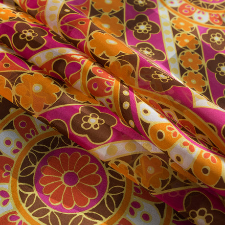 Famous NYC Designer Marigold and Magenta Printed Floral Panel