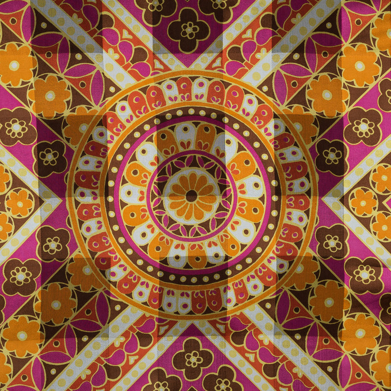 Famous NYC Designer Marigold and Magenta Printed Floral Panel