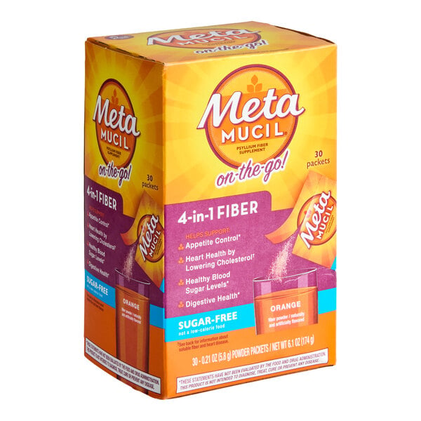 Metamucil 10030772057121 30-Count Sugar-Free Orange Fiber Powder Single-Serve Packets - 12/Case