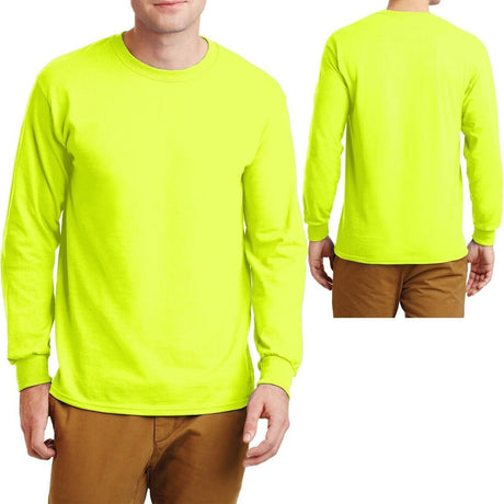 Ultra Cotton Long Sleeve Safety Green Crewneck T-Shirt | RADYAN®