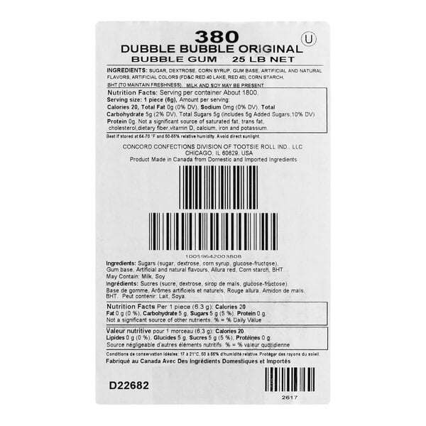 Dubble Bubble Original Bubble Gum 25 lb.
