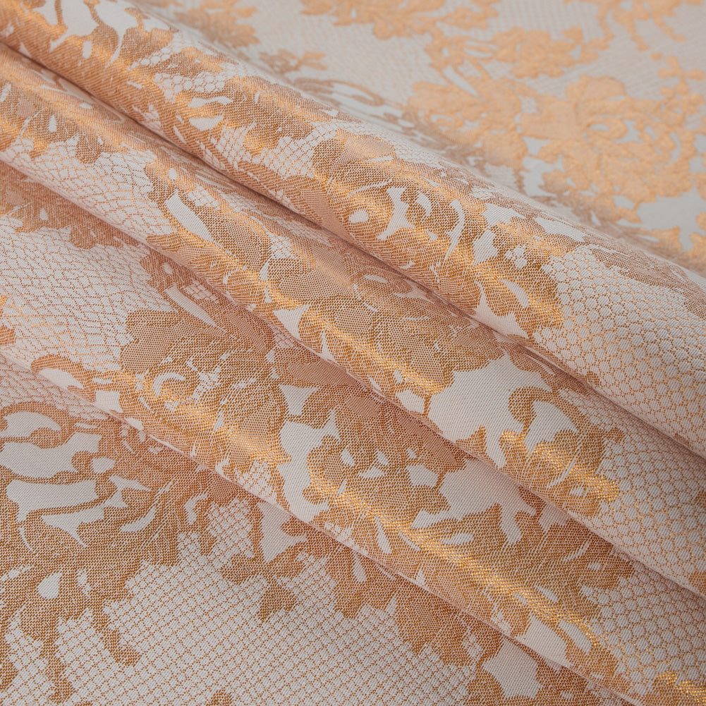 Metallic Butterscotch and White Lacey Floral Brocade