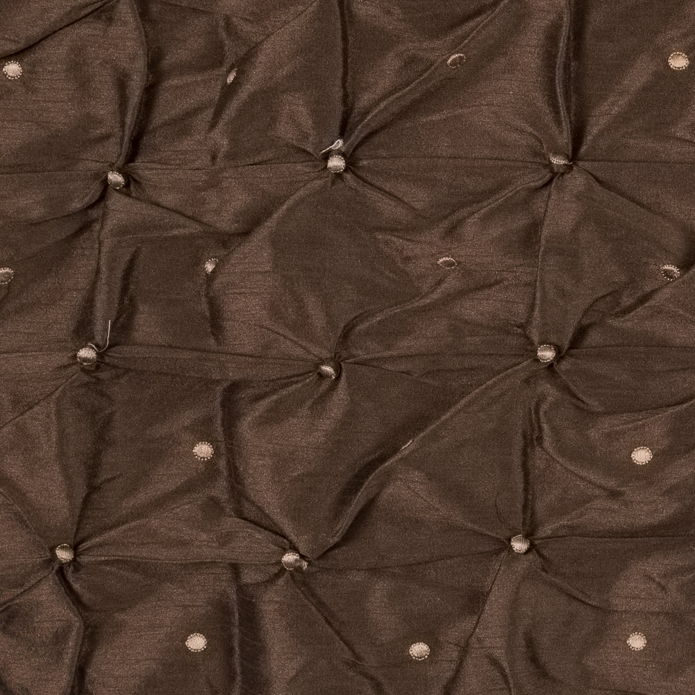 Desert Palm and Gold Pintucked Polyester Shantung