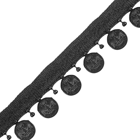 Black Beaded Coin Trim with Lip - 1"