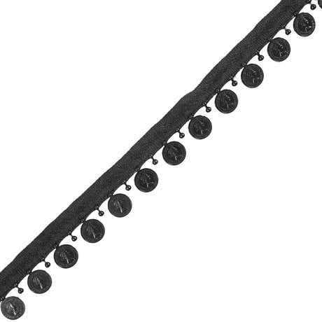 Black Beaded Coin Trim with Lip - 1"