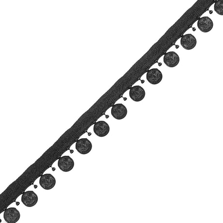 Black Beaded Coin Trim with Lip - 1"