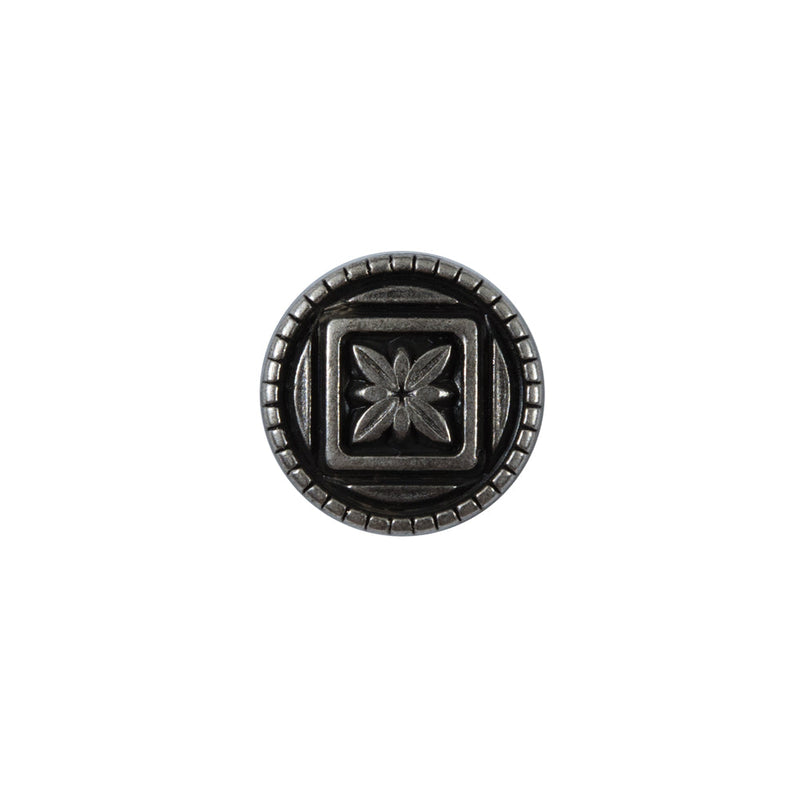 Silver Floral Etched Metal Shank Back Button - 24L/15mm