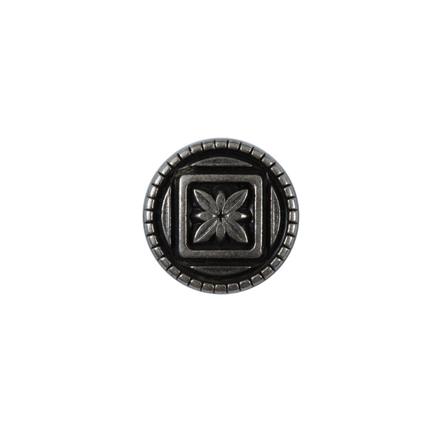 Silver Floral Etched Metal Shank Back Button - 24L/15mm