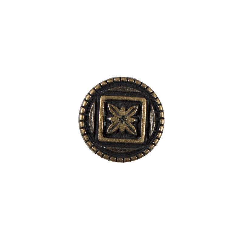 Bronze Floral Etched Metal Shank Back Button - 24L/15mm