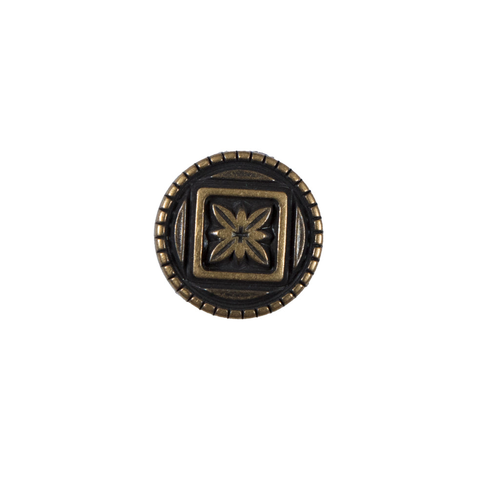 Bronze Floral Etched Metal Shank Back Button - 24L/15mm