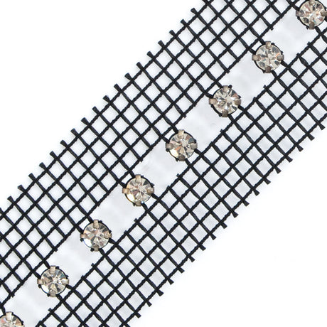 Silver and Black 1 Row Rhinestone Trimming - 1.25"