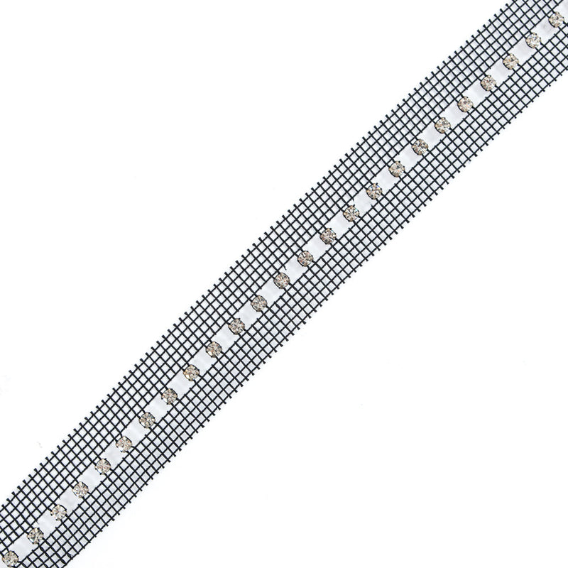 Silver and Black 1 Row Rhinestone Trimming - 1.25"