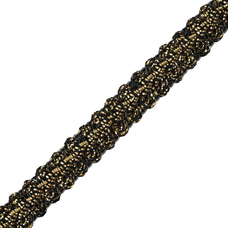 Metallic Gold and Black Braided Cord - 0.5"